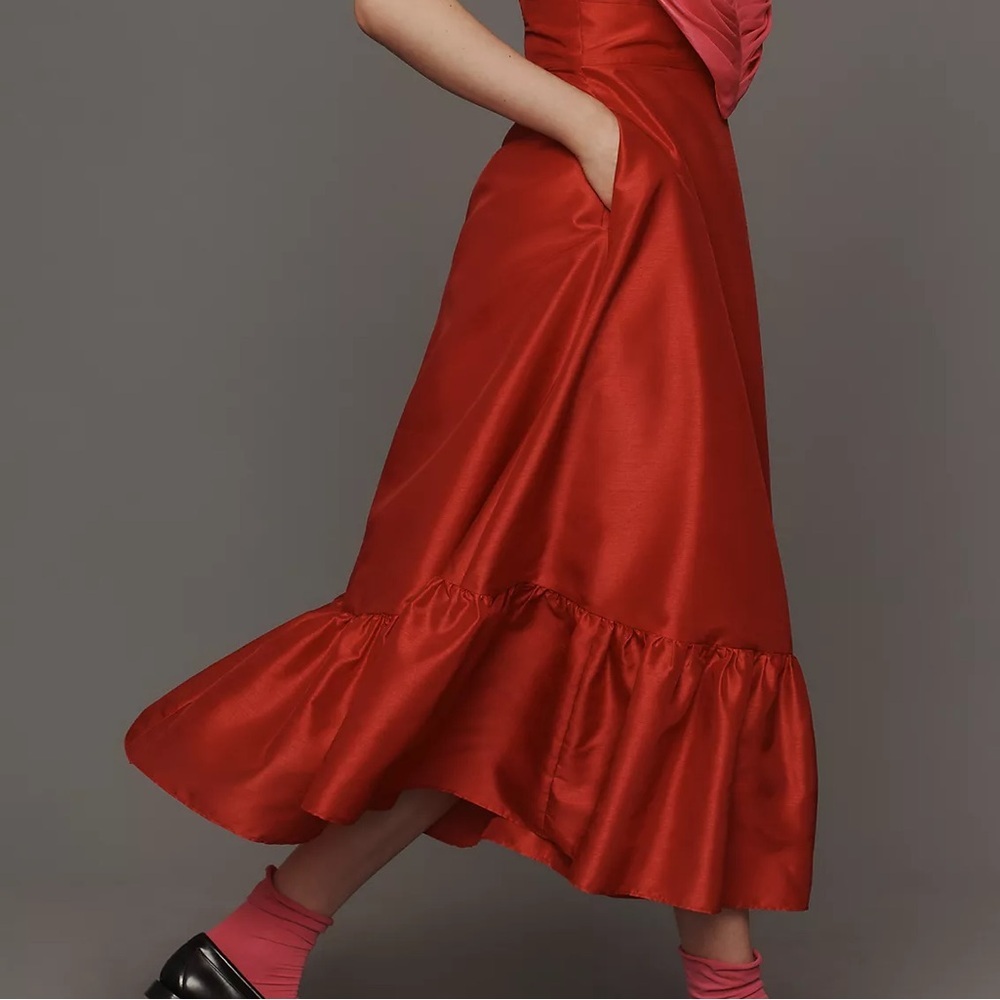 Anthropologie Hutch Strapless Heart Bodice Red Pink Satin Maxi Dress 6 NWT - Picture 7 of 10